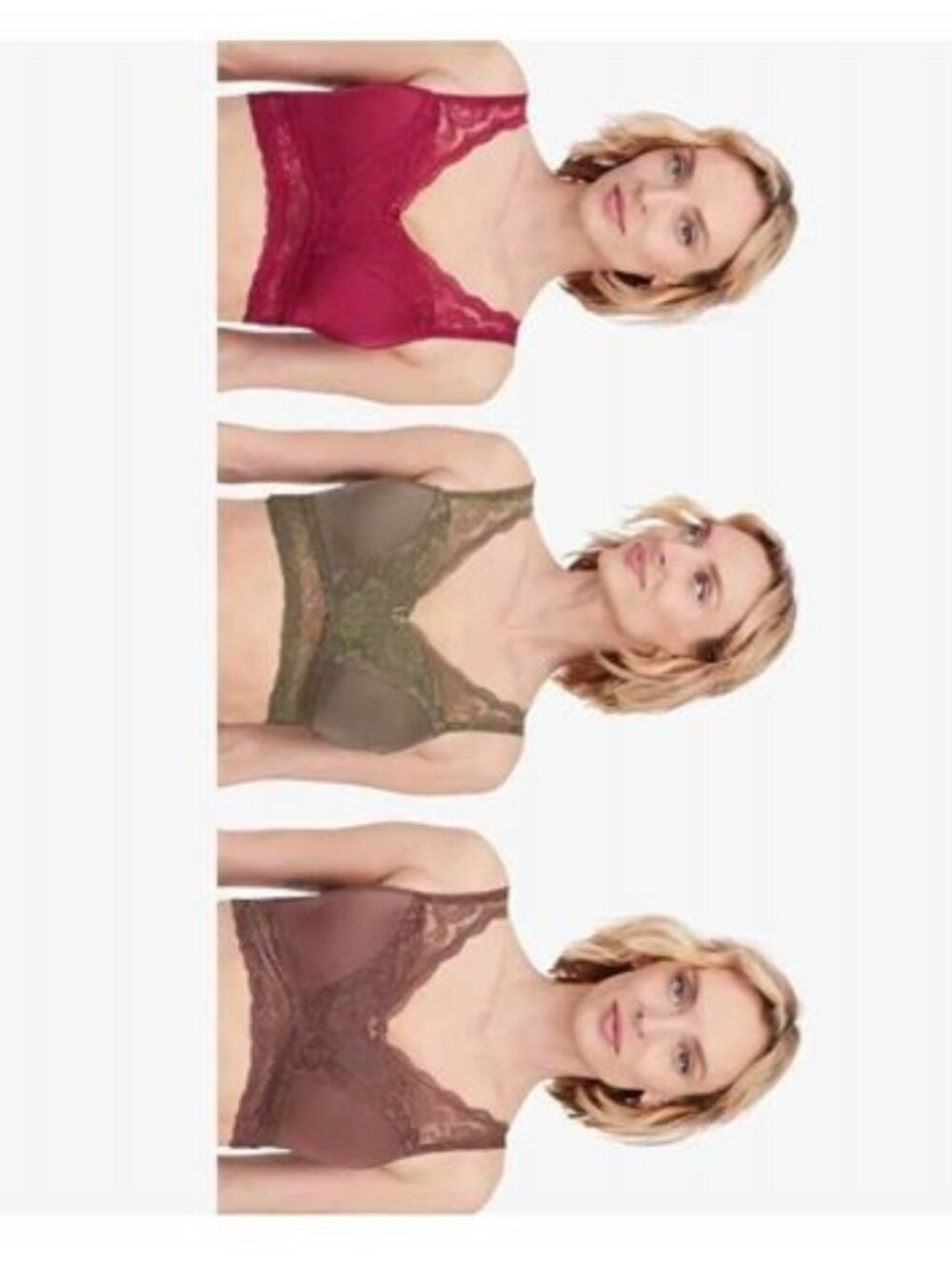 Rhonda Shear Women's 3-pack Pin Up Bra sz 1X Espresso/Berry/Olive